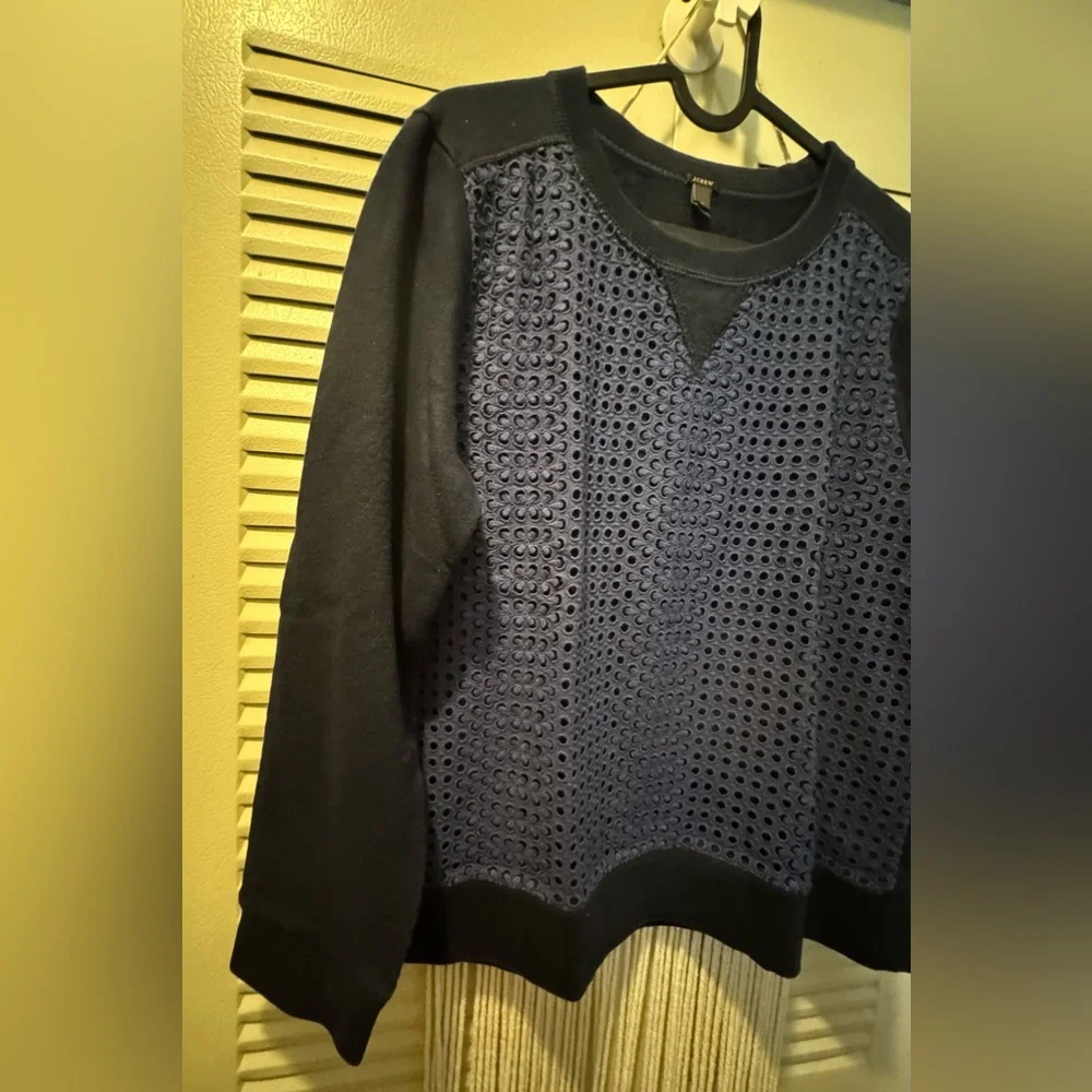 J. Crew Navy Eyelet Front Sweatshirt